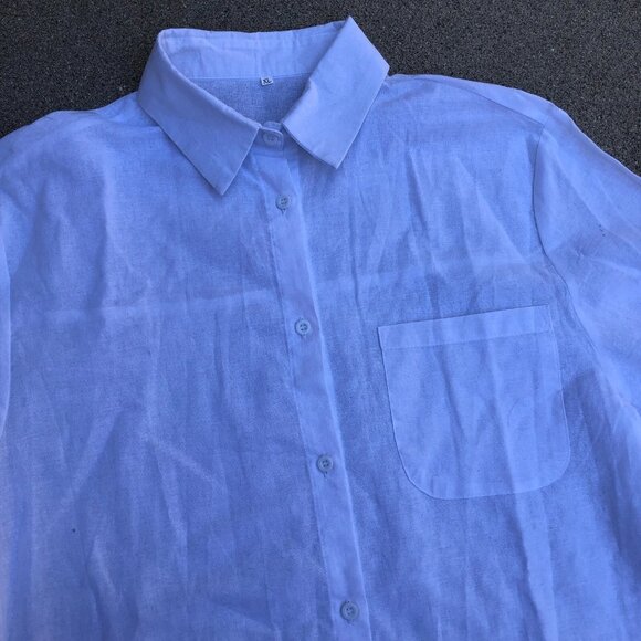 Women's Linen Blend Button Down Shirt XL Women's White Long Sleeve Collared Top - Picture 2 of 9